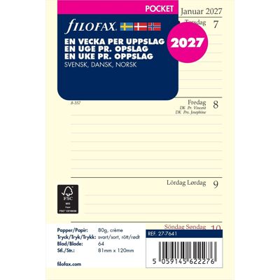 Filofax 2027 Refill Pocket Uge Pr. Opslag Filofax 2027 Refill Pocket Uge Pr. Opslag