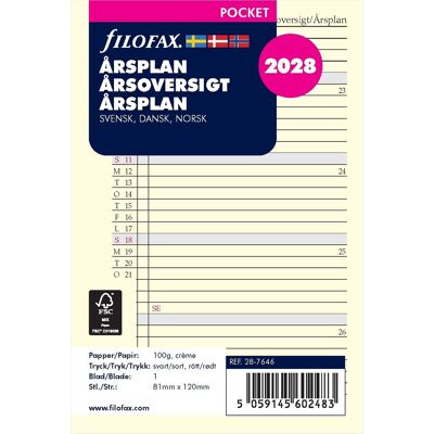 Filofax 2028 Refill Pocket Årsplan Filofax 2028 Refill Pocket Årsplan