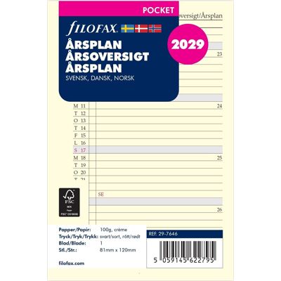 Filofax 2029 Refill Pocket Årsplan Filofax 2029 Refill Pocket Årsplan