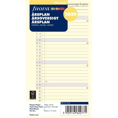 Filofax 2029 Refill Personal Årsplan Filofax 2029 Refill Personal Årsplan