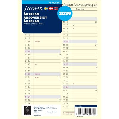 Filofax 2029 Refill A5 Årsplan Filofax 2029 Refill A5 Årsplan