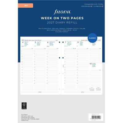 Filofax 2027 Refill A4 Uge 5 Sprog Filofax 2027 Refill A4 Uge 5 Sprog