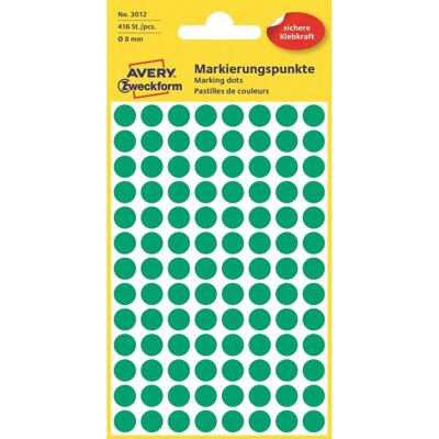 Avery Etiket Farvedots Ø8 Mm Grøn 416 Stk. Avery Etiket Farvedots Ø8 Mm Grøn 416 Stk.