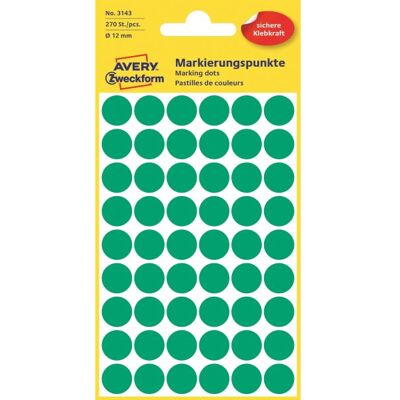 Avery Etiket Farvedots Ø12 Mm Grøn 270 Stk. Avery Etiket Farvedots Ø12 Mm Grøn 270 Stk.