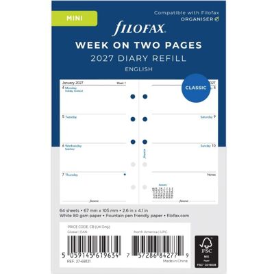 Filofax 2027 Refill Mini Uge Engelsk Filofax 2027 Refill Mini Uge Engelsk