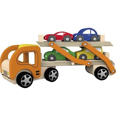 Viga Biltransporter I Træ Med 4 Biler Viga Biltransporter I Træ Med 4 Biler