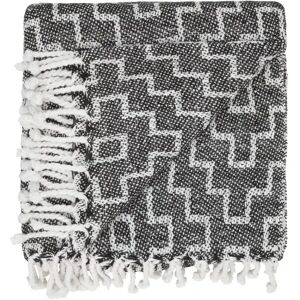 Satana Plaid Med Frynser I 100% Bomuld - 135 X 200 Cm. Fra Rugs’n’more (Farve: Sort-Hvid-Trap)