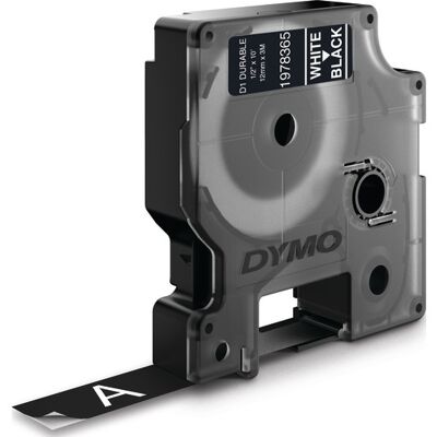 Dymo D1 Durable Tape, 12 Mm, Hvid På Sort 12 mm Hvid/sort - 3 m Dymo D1 Durable Tape, 12 Mm, Hvid På Sort 12 mm Hvid/sort - 3 m