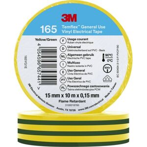 3M Temflex El Vinyltape 165 15 Mm X 10 M, Grøn/gul