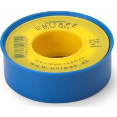 Unipak Unitape Gevindtape, 12 X 0,075 Mm, 12 M Rulle 12m x 12mm x 0.075mm white ptfe Unipak Unitape Gevindtape, 12 X 0,075 Mm, 12 M Rulle 12m x 12mm x 0.075mm white ptfe
