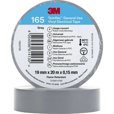 3M Grå PVC Elektrisk Tape - 19mm x 20m - Isolering, Flammehæmmende 3M Grå PVC Elektrisk Tape - 19mm x 20m - Isolering, Flammehæmmende