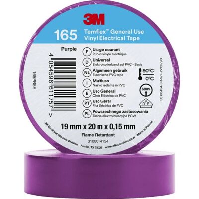 3M Temflex 165 Elektrisk isoleringstape - PVC, 19mm x 20m, Lilla 3M Temflex 165 Elektrisk isoleringstape - PVC, 19mm x 20m, Lilla