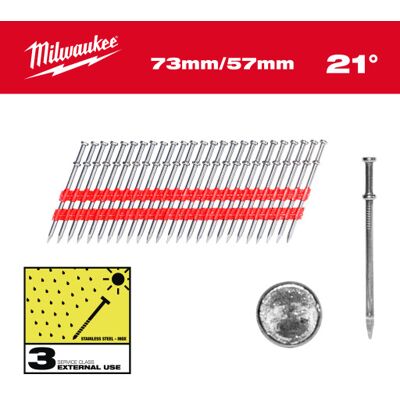 Milwaukee Duplexsøm 21°, Stav, 73/57 Mm, C3, Rh, 2000 Stk. Milwaukee Duplexsøm 21°, Stav, 73/57 Mm, C3, Rh, 2000 Stk.