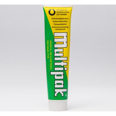 Unipak Multipak Paksalve, Tube, 200 G 200 g tube light gray soap-based sealing compound with natural minerals and viscosity-regulating oils Unipak Multipak Paksalve, Tube, 200 G 200 g tube light gray soap-based sealing compound with natural minerals and viscosity-regulating oils