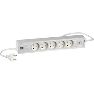 Lauritz Knudsen Lk Fuga Design Stikdåse 5 Udtag, M/ledning + 2 Usb, Hvid Med Alu Front