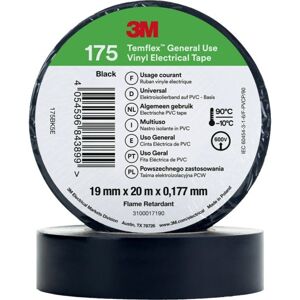 3M 100 Stk Temflex El Vinyltape 175 19 Mm X 20 M, Sort Sort 3M 100 Stk Temflex El Vinyltape 175 19 Mm X 20 M, Sort Sort
