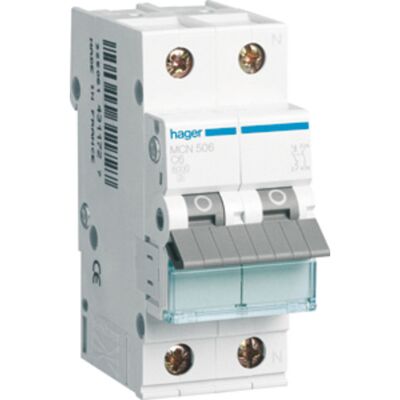 Hager 6 Stk Automatsikring 1p+n C 6a 6ka 2m Mcn506e Hager 6 Stk Automatsikring 1p+n C 6a 6ka 2m Mcn506e