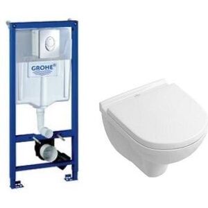 Komplet Pakkeløsning Med Grohe Cisterne, Trykknap, Villeroy & Boch Væghængt Toilet Og Soft Close Toiletsæde