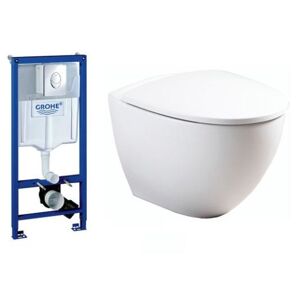 Komplet Pakke Med Ifö Sign Art Væghængt Toilet Med Ifö Clean, Grohe Cisterne, Trykknap Og Softclose Sæde