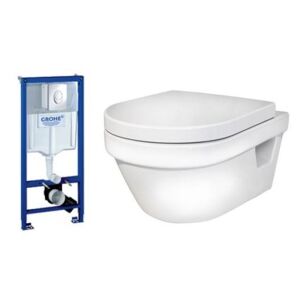 Gustavsberg Komplet Pakke Med Gustavsberg Hygienic Flush Væghængt Toilet, Grohe Cisterne Trykknap Og Softclose Sæde