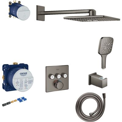 Grohe Grohtherm Smartcontrol 310 Brusesæt, Børstet Sort Krom Grohe Grohtherm Smartcontrol 310 Brusesæt, Børstet Sort Krom