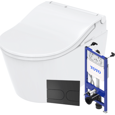 Toto Washlet Rw Væghængt Douchetoiletsæt, Hvid, Sort Trykplade Toto Washlet Rw Væghængt Douchetoiletsæt, Hvid, Sort Trykplade