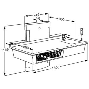 Pressalit L Puslebord, 800x1800 Mm, Med