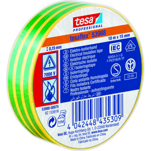 Tesa Isoleringstape 53988, Pvc 15 Mm X 10 M, Gul/grøn Tesa Isoleringstape 53988, Pvc 15 Mm X 10 M, Gul/grøn