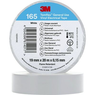 3M Hvid Elektrisk Tape - 19mm x 20m - Elektrisk tape 3M Hvid Elektrisk Tape - 19mm x 20m - Elektrisk tape