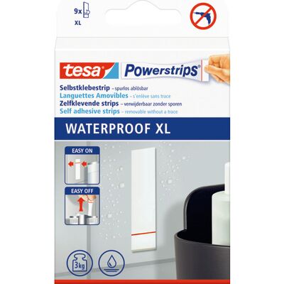 tesa Powerstrips Waterproof Strips XL - Vandtæt, Holder op til 3 kg, Nem at bruge tesa Powerstrips Waterproof Strips XL - Vandtæt, Holder op til 3 kg, Nem at bruge