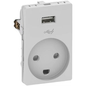 Lauritz Knudsen Lk Fuga Stikkontakt Med Jord Og 5v Usb Lader, 1½ Modul, Lysegrå