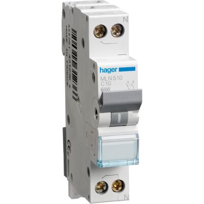 Hager MLN510 - 1P+N afbryder - 10A - IP20 Hager MLN510 - 1P+N afbryder - 10A - IP20