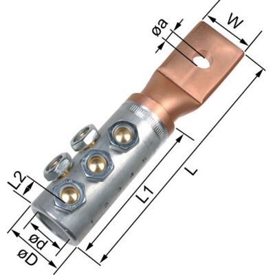 Elpress Omvendbare kabelsko i kobber/aluminium - 10-70mm², M10+M12 - Kabeltype 1-36kV Elpress Omvendbare kabelsko i kobber/aluminium - 10-70mm², M10+M12 - Kabeltype 1-36kV