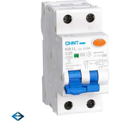 Kombiafbryder Rcbo Chint, 1p+n, C Karakteristik, 20a, 30ma, 10ka Kombiafbryder Rcbo Chint, 1p+n, C Karakteristik, 20a, 30ma, 10ka