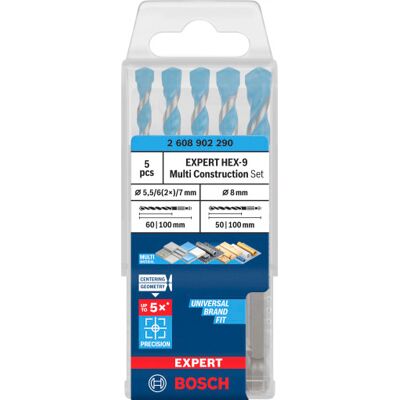 Bosch Hex-9 Multi Construct Borsæt, 5,5–8 X 50-60/100 Mm, 5 Dele Bosch Hex-9 Multi Construct Borsæt, 5,5–8 X 50-60/100 Mm, 5 Dele