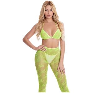 Pink Lipstick Lingerie All About Leaf Bra Set Green One Size Plus (44-50)