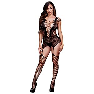 Baci Lingerie Baci - Corset Front Suspender Fishnet Bodysuit Queen Size