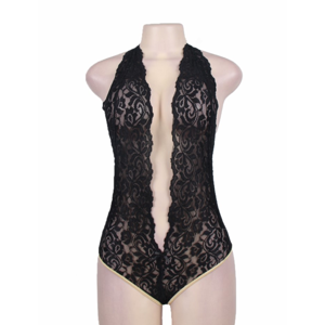 Ohyeah Low Cut Lace Teddy With Gold Trim