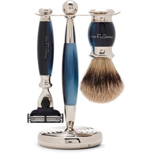 Truefitt & Hill Barbersæt med Fusion Skraber, Grævlingebørste og holder, Edwardian, Faux Blue Opal