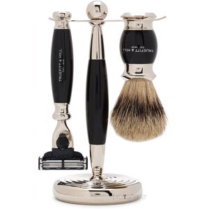 Truefitt & Hill Barbersæt med Mach3 Skraber, Grævlingebørste og holder, Edwardian, Faux Ebony