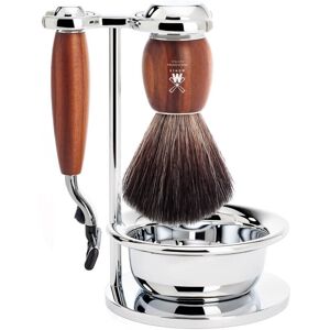 Mühle Barbersæt med Mach3 Skraber, Black Fibre Barberkost, Holder og Skål, Vivo, Blommetræ