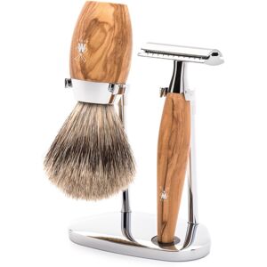 Mühle Barbersæt med DE-skraber, Fine Badger Barberkost og Holder, Kosmo, Oliventræ