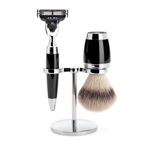 Mühle Barbersæt med Mach3 Skraber, Silvertip Fibre® Barberkost og Holder, Stylo, Sort Kunstharpiks