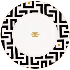 Cg Deco Plate Carolina Gynning Patterned WHITE,BLACK AND GOLD TONE ONE SIZE