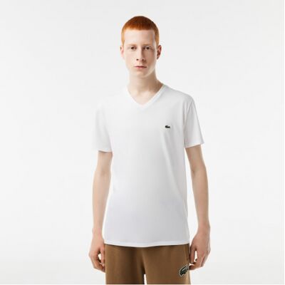 Lacoste Hvid V-Hals T-Shirt Til Herre – Regular Fit Hvid S Lacoste Hvid V-Hals T-Shirt Til Herre – Regular Fit Hvid S