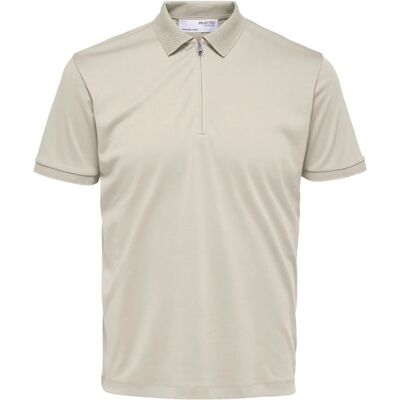 Selected Homme Polo T-Shirt Med Lynlås I Oatmeal Beige Til Herre Beige M Selected Homme Polo T-Shirt Med Lynlås I Oatmeal Beige Til Herre Beige M