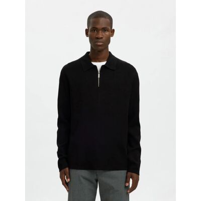 Selected Relaxed Fit-Poloshirt Med Halv Lynlås I Sort Til Herre Sort L Selected Relaxed Fit-Poloshirt Med Halv Lynlås I Sort Til Herre Sort L