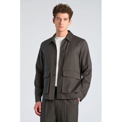 Lindbergh Modern Fit Stribet Overshirt I Mørkegrå Meleret Til Herre Grå L Lindbergh Modern Fit Stribet Overshirt I Mørkegrå Meleret Til Herre Grå L