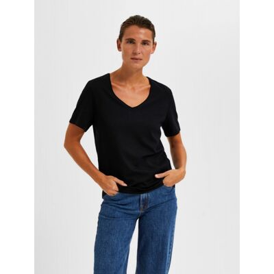 Selected Sort T-Shirt Med V-Hals Til Kvinder – Outlet Sort XS Selected Sort T-Shirt Med V-Hals Til Kvinder – Outlet Sort XS