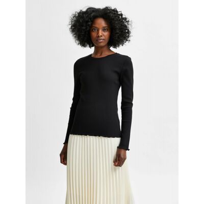 Selected Sort Ribbet Langærmet T-Shirt Til Kvinder – Outlet Sort M Selected Sort Ribbet Langærmet T-Shirt Til Kvinder – Outlet Sort M